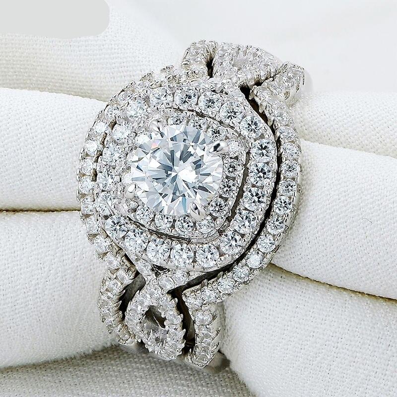 3 Pieces 925 Sterling Silver Wedding Rings For Women 2.1Ct AAAAA CZ