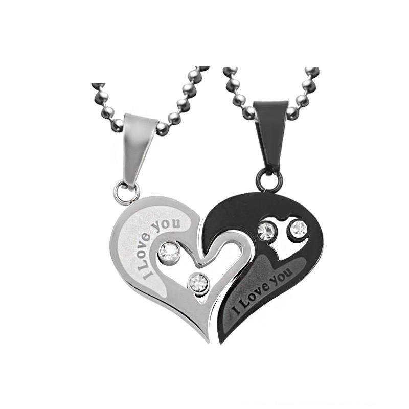 Black Heart Love Necklace Pendant for Couple