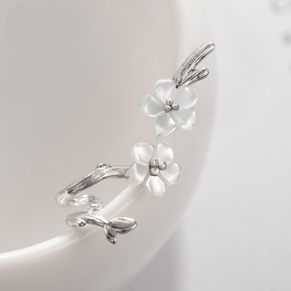 White Cherry s925 Silver Earrings Flower Round Cuff Earrings For Women